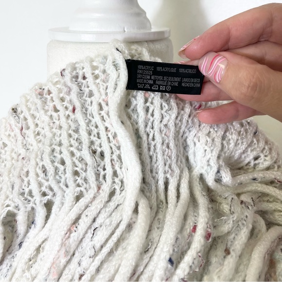 Infinity Scarf Stripes Beige Knited Fringe Bohemian Oversized Wrap - Picture 2 of 14